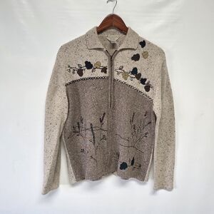 Teddi Vintage Embroidered Zip Up Sweater Cardigan Medium Fall